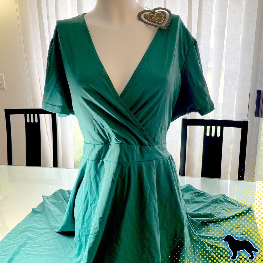 NWT NEW Club L London Green Teal A Line Midi Dress Size 20 Tea Length with Tie